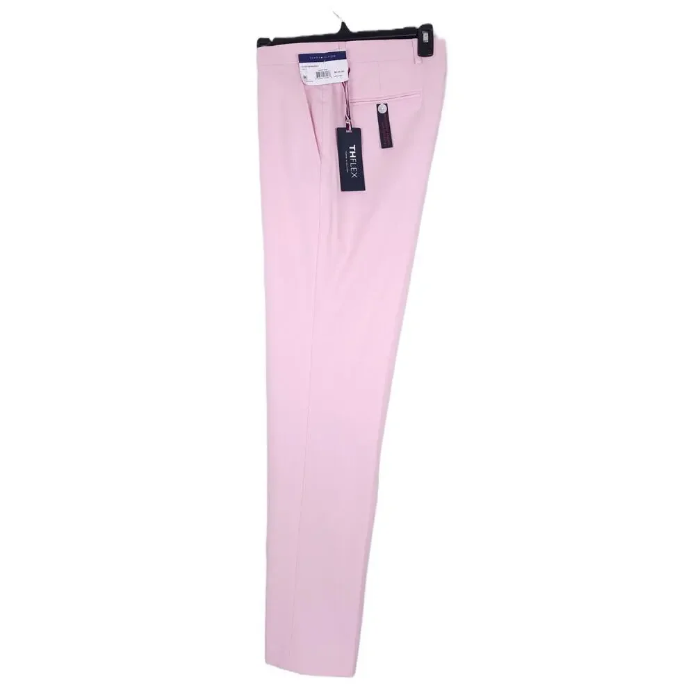 Tommy Hilfiger Mens Modern Fit 2 Piece Suit 40L 36x34 Light Pink Solid Chambray